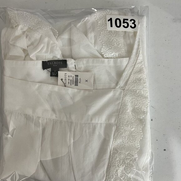 NWT Talbots Plus X US 16W Shadow Stripe Top White Blouse Lace Trim Minimalist - Picture 16 of 16